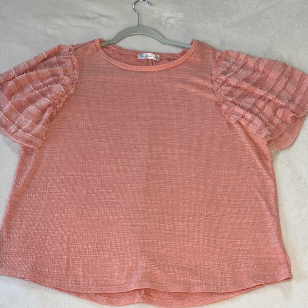 89th & Madison Pink Ruffled‎ Flutter Sleeve T-Shirt
